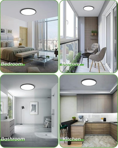 zemty 6Pack 12 Inch LED Flush Mount Ceiling Light, 28W 3200lm Black Thin Flat Surface Mount Lights, 3 Color Temperature in One 3000k/4500k/6000K Low Profile Lighting Fixture for Bathroom Kitchen
