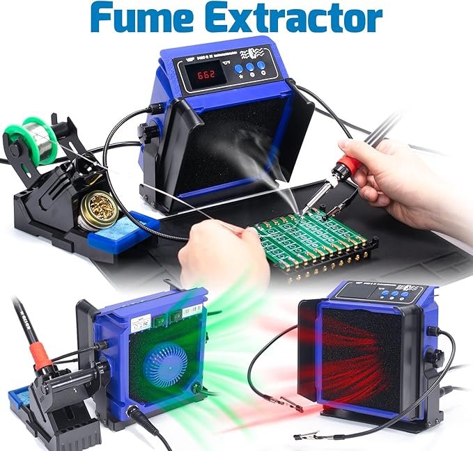 WEP 948DQ-III Fume Extractor Double Filtering with 110W Soldering Iron Station 2-in-1 Solder Smoke Absorber, with PID Control, ℉/℃, Sleep Mode, Tip Cleaner, 3 Soldering Tips, 35g Solder