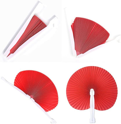 12 Packs Decorative Paper Folding Hand Fans Handheld,Red Round Foldable Wedding Fans Chinese and Japanese Fans Bulk for Bridal Guest Church Party Favors Dancing Birthday DIY