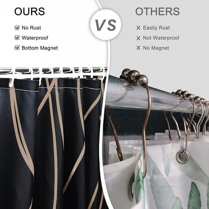 Punkray Black and Brown Striped Wavy Line Polyester Shower Curtain for Bathroom with Hooks, Weighted Hem, Waterproof Bath Accessories Hotel Style, 72 x 72