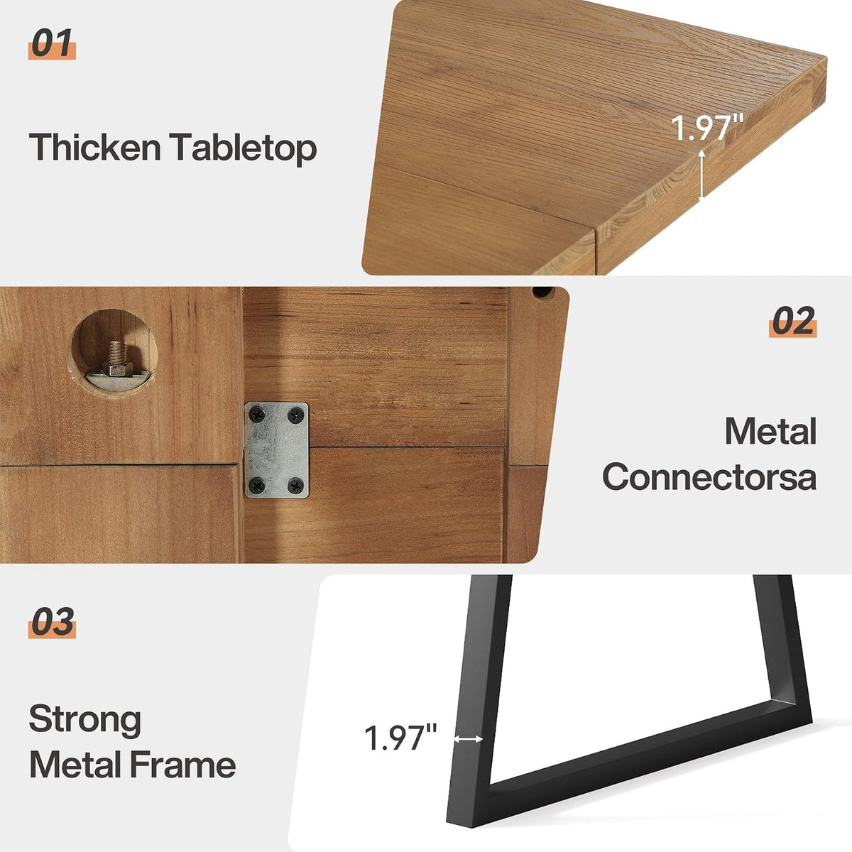 63" Industrial Dining Table for 4-6 People, Solid Wood Rectangular Kitchen Table with Heavy-Duty Metal Legs for Home, Dining Room, Small Space, Rustic Brown