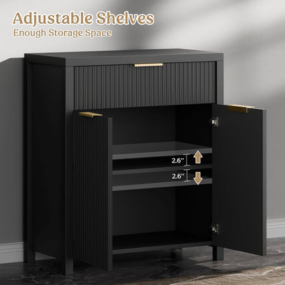 Lulive Black Fluted Storage Cabinet with Drawers Buffet Sideboard Cabinet with Adjustable Shelves for Kitchen Living Room, Kitchen, Entryway