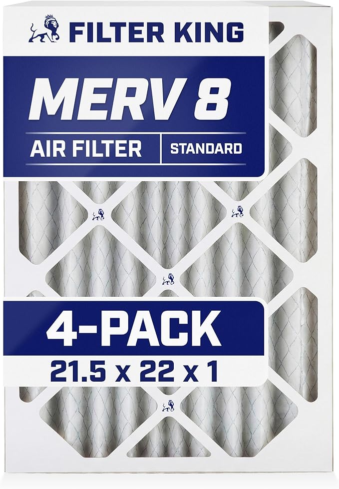 Filter King 21.5x22x1 Air Filter | 4-PACK | MERV 8 HVAC Pleated A/C Furnace Filters | MADE IN USA | Actual Size: 21.5 x 22 x .75"