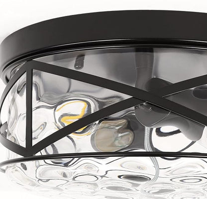 2-Light Flush Mount Ceiling Light Farmhouse Kitchen Island Ceiling Light with Bubble Glass Close to Ceiling Light Fixture for Living Room Bedroom Foyer Hallway
