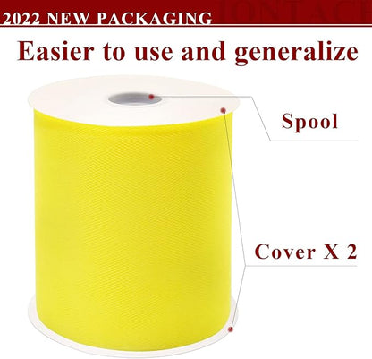 Yellow Tulle Fabric Rolls 6 Inch by 200 Yards (600 feet) Fabric Spool Tulle Ribbon for DIY Yellow Tutu Bow Baby Shower Birthday Party Wedding Decorations Craft Supplies