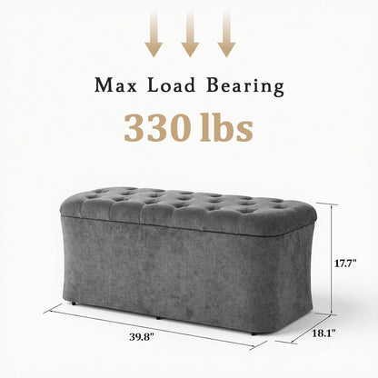 ONBRILL Storage Ottoman Bench, End of Bed Bench, 39.8 x 18.1 x 17.7 Inches Pouf Ottoman Foot Rest, Storage Benches Chest for Bedroom Entryway Living Room, Max 330 lbs, Grey