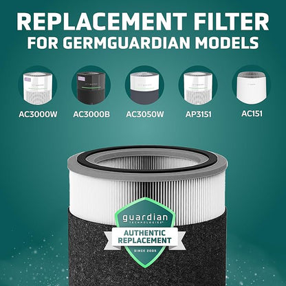 GermGuardian Filter V Smoke Clear HEPA Genuine Air Purifier Replacement Filter, Removes 99.97% of Pollutants, Wildfire Smoke, Toxins and Odors, for AC3000, AC3050, AP3151, AC151, Black/Gray, FLT151SM