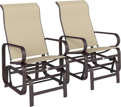 Outsunny Outdoor Glider Chair Set of 2, Smooth Gliding Mechanism, Khaki | Gliders for Outside Patio, Lightweight Construction, Backyard
