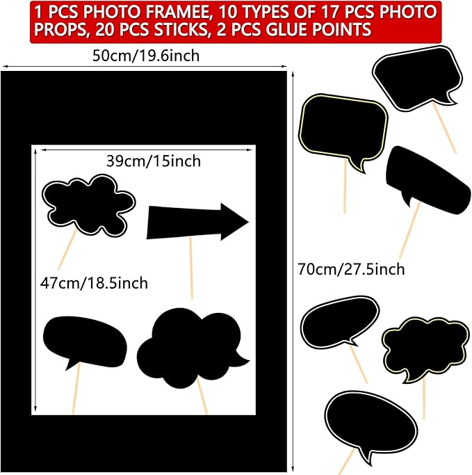18pcs Blank Photo Booth Props Black Chalkboard Photo Booth Props Frame with Bubble DIY Photo Props for Birthday Wedding Party Supplies(Black)