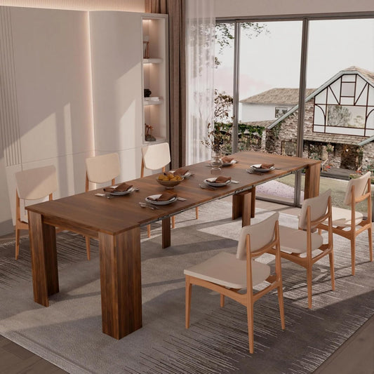 20"-118" Extendable Dining Table for 2-12 People, Modern Modular Extension Table, Space-Saving Extra Long Folding Dining Table, Multifunctional Conference Meeting Table, Walnut