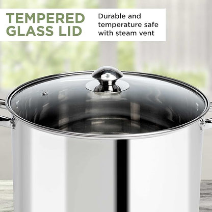 Ecolution Pure Intentions Stock Pot - Features Tempered Glass Lid, Stay-Cool Handles, and Encapsulated Bottom - Oven Safe - Curbside Recyclable Stainless Steel - 12 Quarts