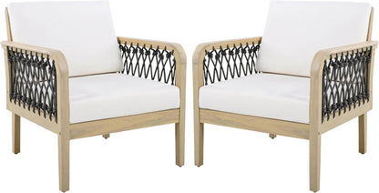 Outdoor Acacia Wood Club Chair with Handwoven Rope, Weather-Resistant, Set of 2, Light Teak Finish, 400 Lbs Capacity