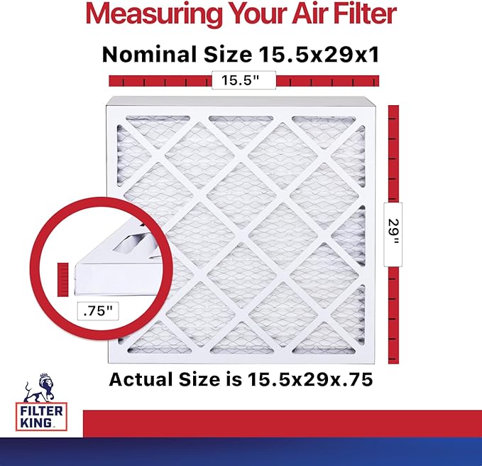 Filter King 15.5x29x1 Air Filter | 4-PACK | MERV 11 HVAC Pleated A/C Furnace Filters | MADE IN USA | Actual Size: 15.5 x 29 x .75"