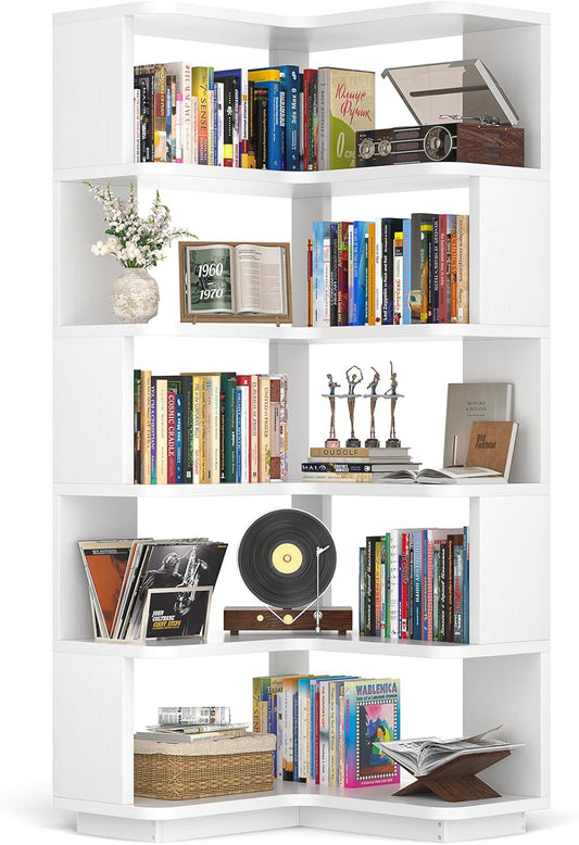Armocity Corner Book Shelf, 6-Shelf L Shaped Corner Bookshelf with Baffle