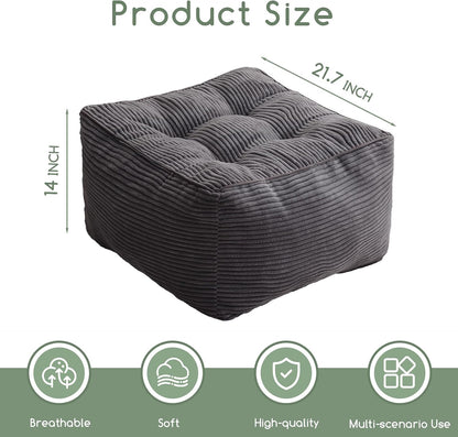 HIGOGOGO Square Stuffed Pouf Ottoman, Corduroy Poufs with Foam Chunk Filling, Furry and Fluffy Pouf Foot Stool Storage Ottoman, 21 X 21 Floor Poufs Foot Rest for Living Room, Dark Grey