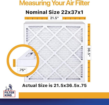 Filter King 22x37x1 Air Filter | 6-PACK | MERV 13 HVAC Pleated A/C Furnace Filters | MADE IN USA | Actual Size: 21.5 x 36.5 x .75"