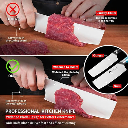MAD SHARK Nakiri Chef Knife 7 Inch Vegetable Knives, Ultra Sharp Knife, Multipurpose Chopping Knife with Precision and Beauty, for Home and Kitchen, Unique gift for Family with Box，Blue