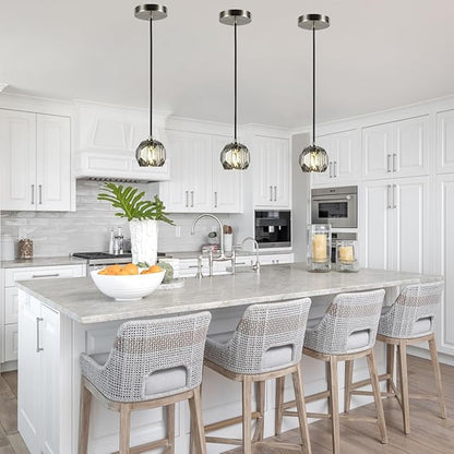Modern Pendant Light, Small Brushed Nickel Crystal Pendant Light Fixture, Single Smoke Crystal Island Pendant Lighting for Kitchen Dining Room