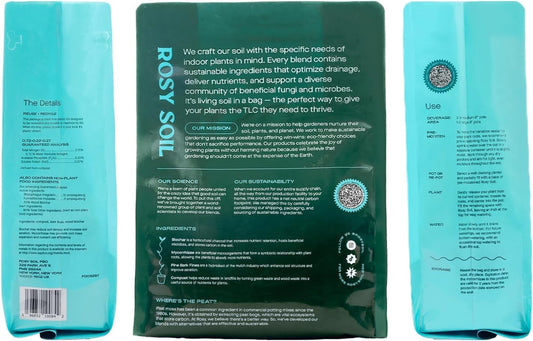 Rosy Soil Indoor Potting Soil for House Plants - Organic Potting Soil Mix for Indoor Plants - Enriched w/Root-Boosting Biochar for Foliage Plants, Flowers, Herbs - Peat Free, Less Prone to Gnats - 4qt