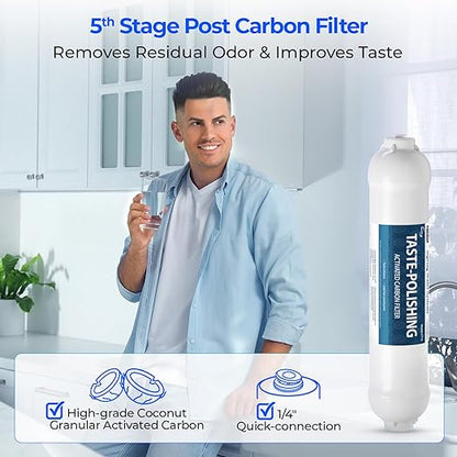 iSpring FT15 NSF Certified 5th Stage Inline Post Carbon Water Filter, Replacement Cartridge with 1/4" Quick Connect for Refrigerator, Ice Maker, RO Reverse Osmosis Water Filtration System