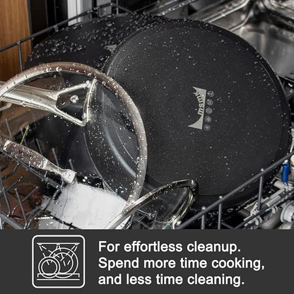 MsMk 5QT saute pan with Glass Lid, 11in Nonstick Deep Frying pans, Lasting Non stick, Oven safe to 700°F, Induction pots, Durable PFOA Free Non-Toxic