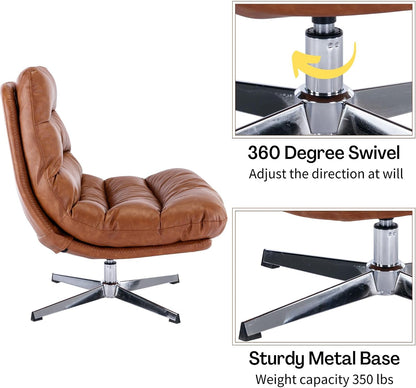 BESTANO Swivel Accent Chair with Ottoman, Mid Century Modern Faux Leather Lounge Chair with footrest, Comfy Oversized Armchair with 360 Degree Metal Base for Living Room Bedroom, Brown