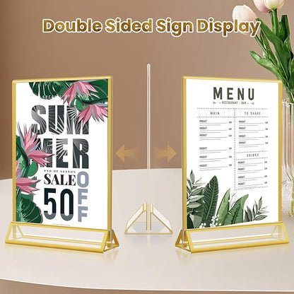 Acrylic Gold Sign Holders 4x6, 12 Pack Wedding Gold Table Number Holders, Double Sided Photo Display Picture Frame Paper Stand, Clear Flyer Stand Menu Holder for Wedding, Home, Party, Restaurant