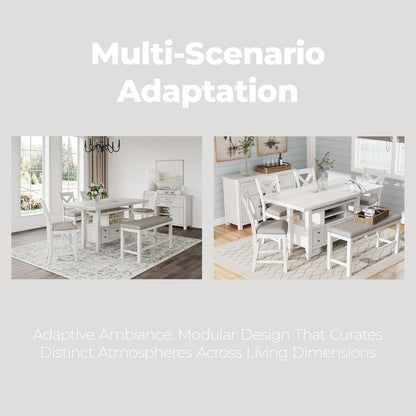 Signature Design By Ashley Robbinsdale 72-Inch Counter Height Dining Table with Kitchen Island Storage, Rubberwood Solids, Ash Veneer and MDF Substrates, Antique White