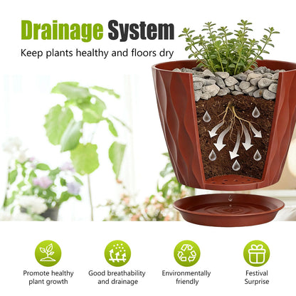SQKH 8 Inch Plastic Plant Pots,Set of 5 Flower Pots,Planters with Drainage Holes & Saucers, Indoor Outdoor Garden Pots for Home Decor(Colorful)