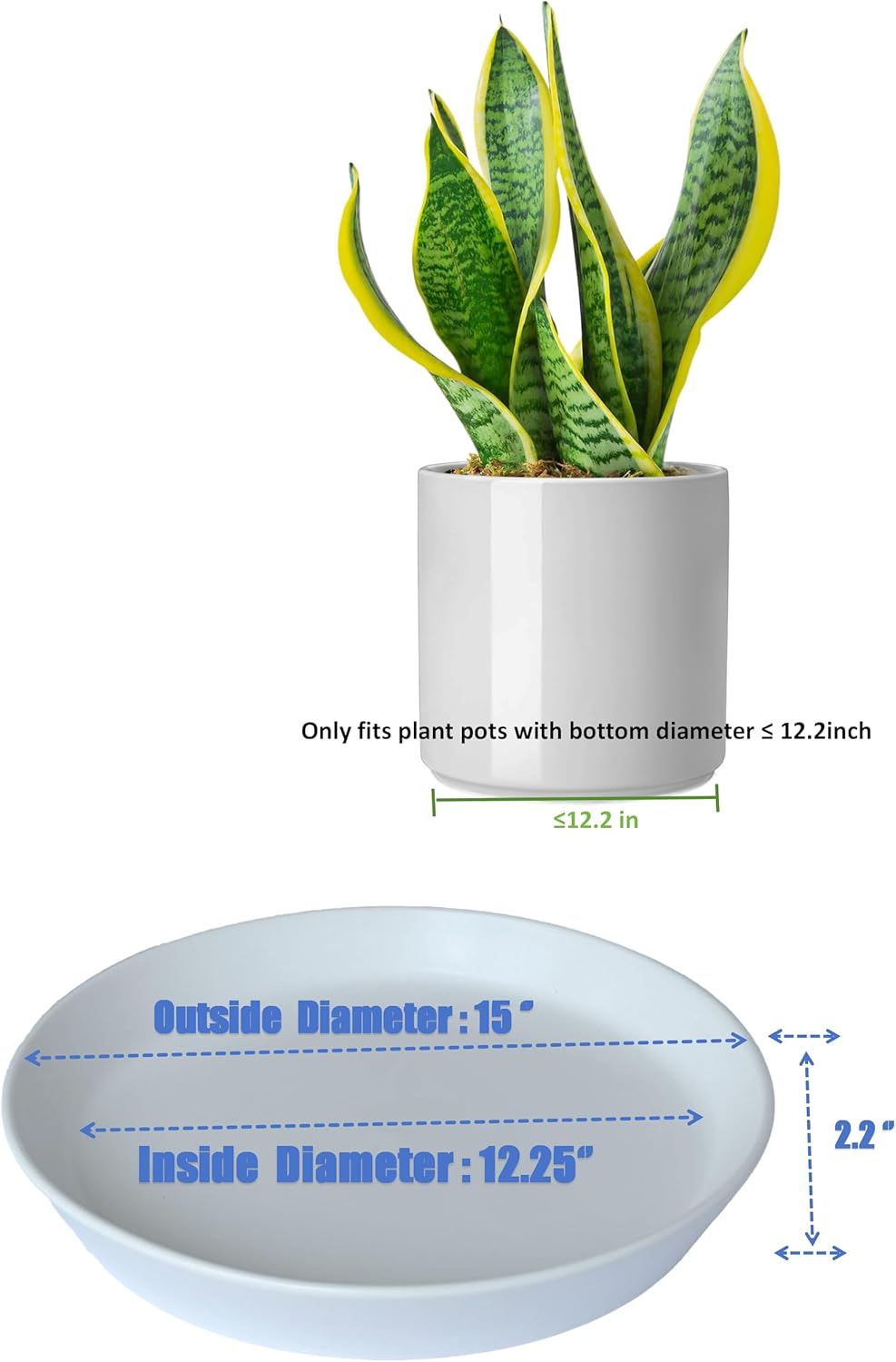 14 Inch Plant Saucer Tray 4 5 6 8 10 12 14 15 Inch Ceramic Plant Saucers for Indoors Outdoor, Drainage Drip Water Trays for Planter Pots Flower, Glazed Pot Saucers Trays (15 Inch)