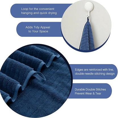 18 Piece Family Bath Towel Set Include 6 Bath Towels,6 Hand Towels and 6 Washcloths Soft Bathroom Towel with Hanging Loops,Highly Absorbent Quick Dry Towels Set for Bathroom,Hotel and Spa-Navy