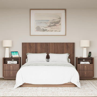 FORTUNETEC 17.7" Nightstand with Charging Station, Arched Design, Walnut