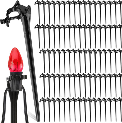 Jetec 800 Pieces Christmas Light Stakes Universal Yard Lawn Holiday 7.5 Inches Light Ground Stakes for C7 C9 String Lights Christmas Outdoor Lights Holders on Yards, Driveways (Black)