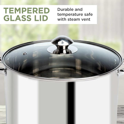 Ecolution Stainless Steel Stock Pot, Encapsulated Induction Ready Cooking Pot with Glass Lid, Oven Safe, Dishwasher Safe Soup Pot, 8-Quart