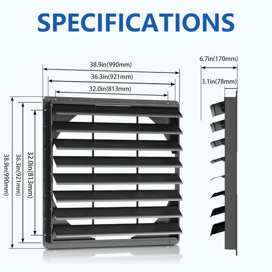 36 Inch Galvanized Sheet Spraying Automatic Exhaust Shutter Louver Vent (No Fan Blades and Motor) for Home Attics, Workshops, Barn, Greenhouse