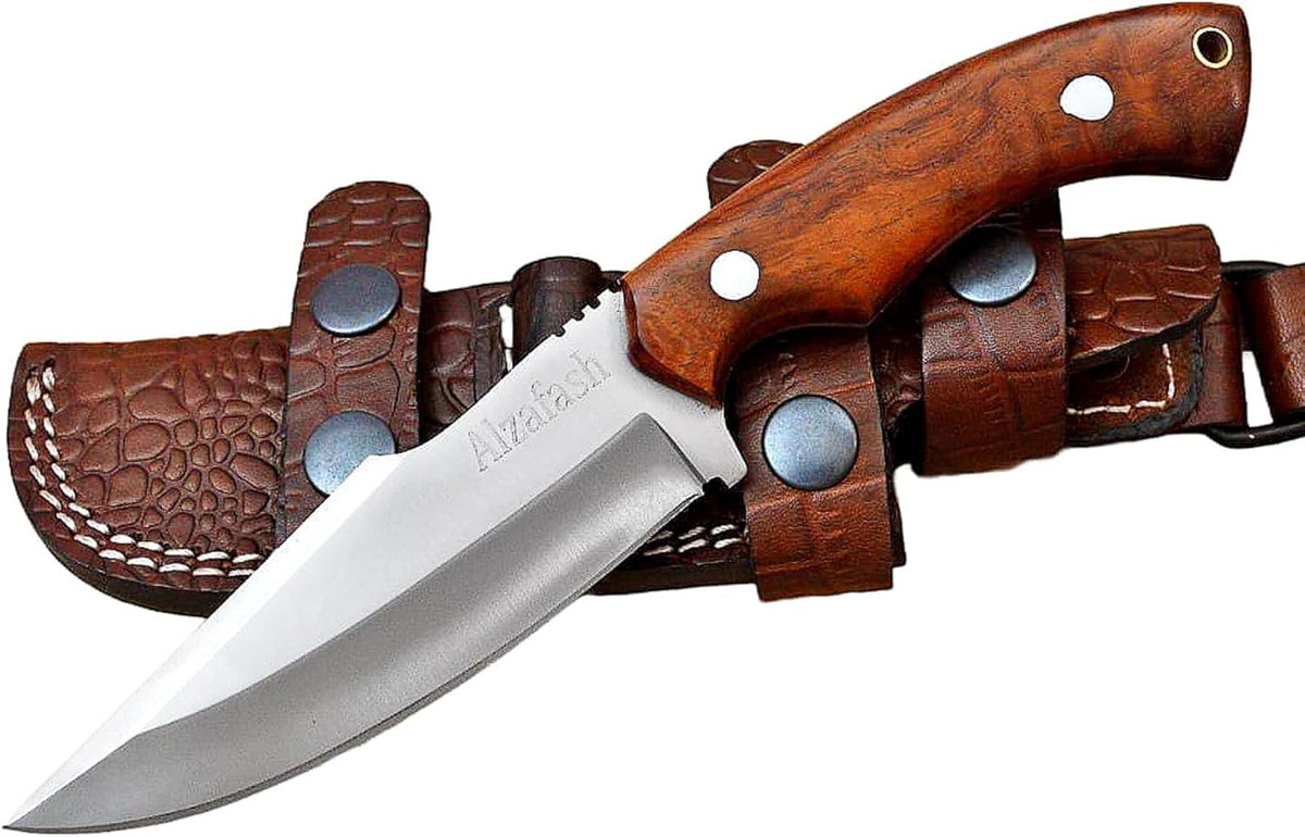 Bushcraft knife, Hunting Knife with Sheath, Belt Knife with Rosewood Handle, High Carbon Steel Blade Knife (Beast)
