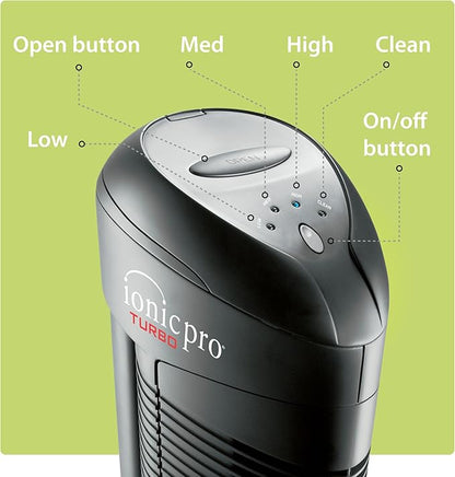 Ionic Pro Turbo (TA550) Ionic Air Purifier Tower for Home, Quiet Ionic Filterless Design, Covers Up to 500 Sq. Ft., Removes Odors, Smoke, Dust, and Allergens – Black