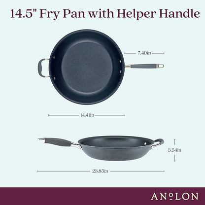 Anolon Advanced Home Hard Anodized Nonstick Frying Pan, 14.5 Inch – Large Skillet with Helper Handle, 14 Inch Nonstick Frying Pan, Durable Cookware - Moonstone
