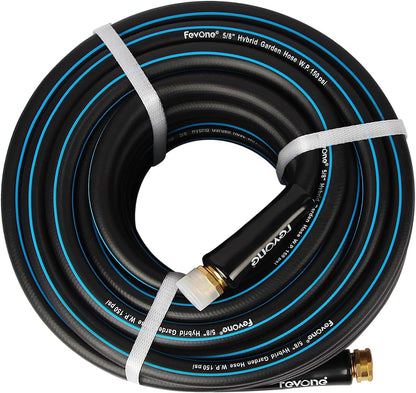 Fevone 50 ft x 5/8" Heavy Duty Garden Hose, Kink-Free Hybrid Polymer Water Hose, Lightweight Outdoor Hose with 3/4" Brass Fittings, Leak-Free Connection, All Weather Flexible