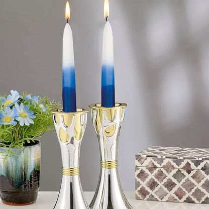 Rite Lite White & Blue Tricolor Shabbat Candles Premium 12 Pack Traditional Sabbath Dinner Table Jewish Home Decor Shabbos Candles Judaica Centerpiece Beautiful Gift Box & Hebrew English Blessing Card