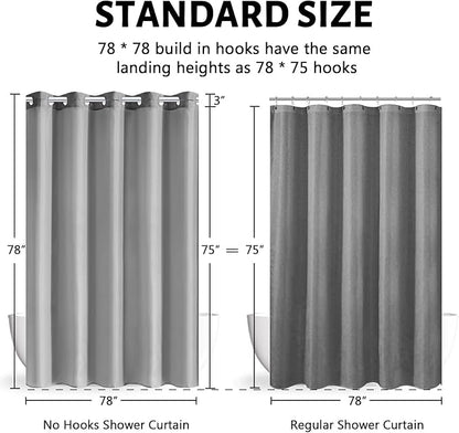 Light Grey Shower Curtain No Hooks Needed,Polyester Fabric Long Shower Curtain Liner 78 Length with 10 Plastic Split Grommets,Machine Washable & Waterproof Bathroom Curtains for Hotel,78x78 Inch
