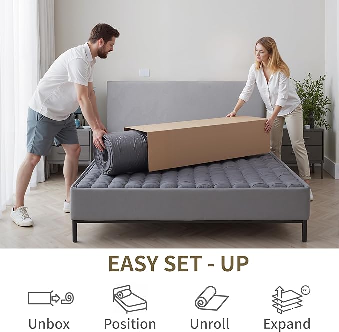 King Size Mattress 12 Inch, King Mattress in a Box, Hybrid Gel Memory Foam Medium Firm Feel Individual Pocket Springs Matress, Breathable Fabric, Strong Edge Support, Fiberglass Free