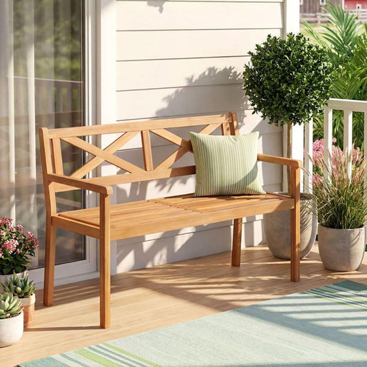 2-Person Acacia Wood Garden Chair Armrests Backrest 44in Seat Width 800lb Capacity for Patio