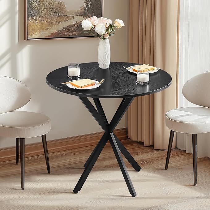 Unovivy 31.5" Black Small Round Dining Table for 2-4, Space Saving Circle Kitchen Dinner Table, Mid Century Modern Dining Room Desk for Kitchen, Apartment