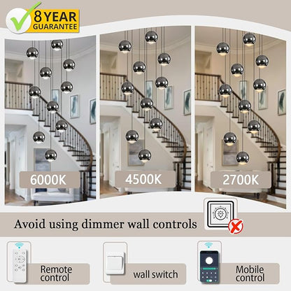 10-Light LED Staircase Black Chandelier Crystal Ceiling Lights Large Chandeliers for High Ceilings, Entryway Modern Lighting Fixture Villas and Stairs