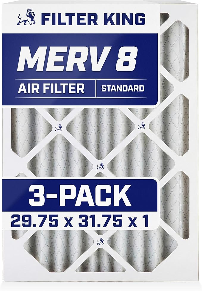 Filter King Air Filters 29.75x31.75x1 | 3-PACK | MERV 8 HVAC Pleated AC Furnace Filters | Actual Size 29.75 x 31.75 x .75