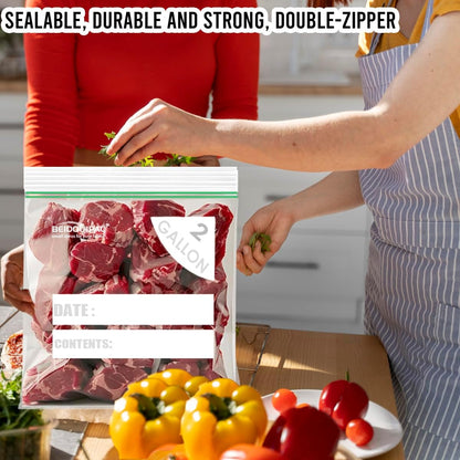 2 Gallon Large Food Storage Freezer Bags, 250 Count | Double Zipper |13" * 15", Freshness Easy Open Reclosable Clear Plastic Bags