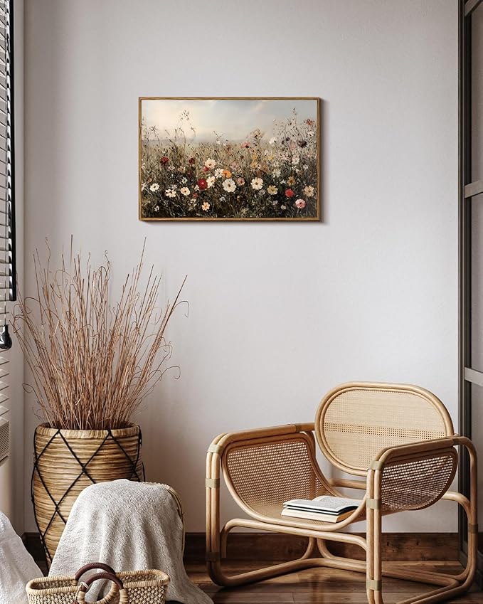 InSimSea Framed Wall Art for Living Room Retro Flower Canvas Art Wall Decor Bedroom Artwork Farmhouse Oil Paintings Pictures Prints Rustic Gallery Boho Vintage Floral Botanical Office 16x24In