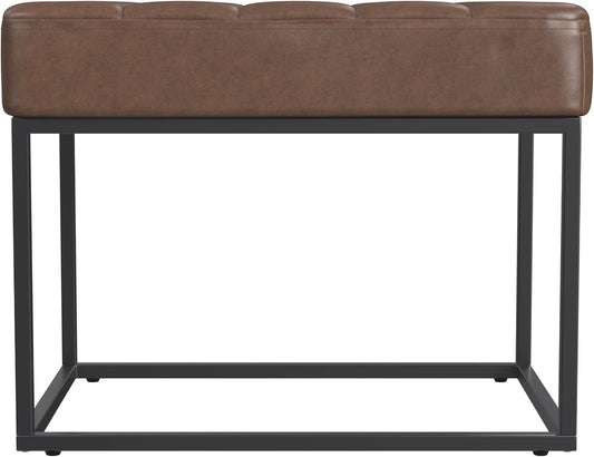 HomePop 22" Theodore Channel Tufted Ottoman - Brown Faux Leather