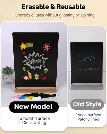 Uniclife A4 Tabletop Chalkboard Sign with Stand & Chalk Markers, 8.3 x 11.7 Inch, Double-Sided Wooden Chalk Board Sign for Tables, Large Reusable Message Board, Menu Board for Bar Restaurant Wedding